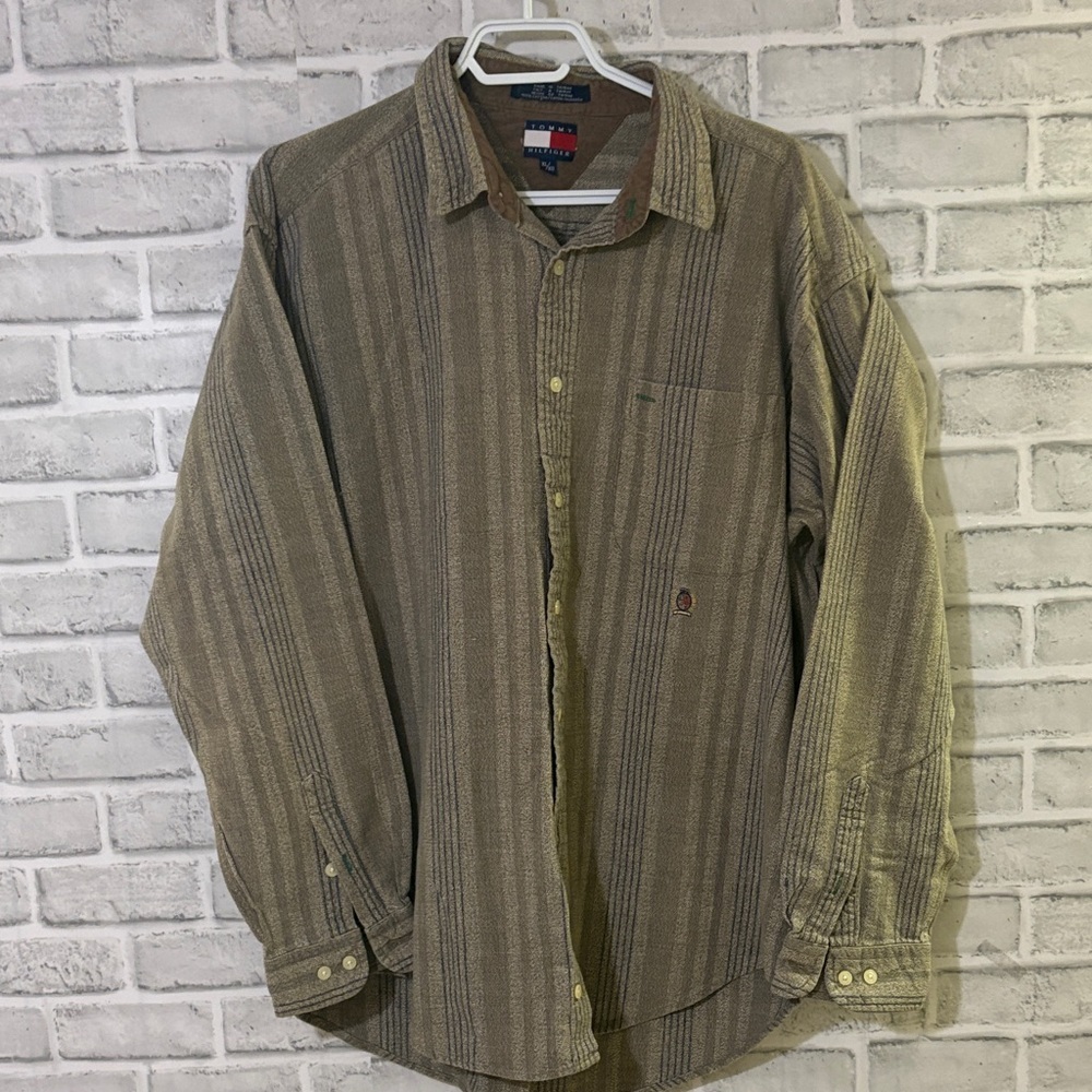 Tommy Hilfiger Brown and blue Button-Up long sleeve Shirt, size xl